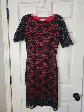 liz claiborne black lace dress Vintage Liz Claiborne Women's Dress Size 8 Black Short Sleeve Sheath Lace Trim